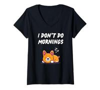 Femme Funny I don't do Mornings chien pour homme et femme T-Shirt avec Col en V