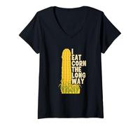 Femme Funny I Eat Corn The Long Way Inappropriate Retro Vintage T-Shirt avec Col en V