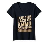 Femme Funny I Find Your Lack of Ammo Disturbing Pistolet Professionnel Vintage T-Shirt avec Col en V