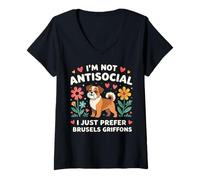 Femme Funny I Just Prefer Brussels Griffons Dog Love Retro Vintage T-Shirt avec Col en V