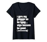 Femme Funny I Left My Garage To Be Here Dad Fête des Pères Grandpa T-Shirt avec Col en V