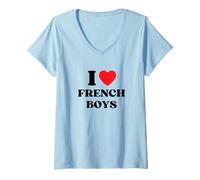 Femme Funny I Love French Boys I Red Heart French Boys France T-Shirt avec Col en V