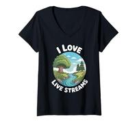 Femme Funny I Love Live Streams Nature River Humour Dire T-Shirt avec Col en V