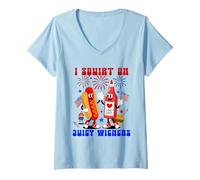 Femme Funny I Squirt On Juicy Wieners 4th Of July Hotdog Sarcastic T-Shirt avec Col en V