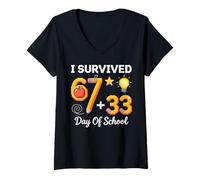 Femme Funny I Survived 100 Days of School Six Seven T-Shirt avec Col en V
