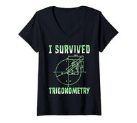 Femme Funny I Survived Trigonométrie Math Class School T-Shirt avec Col en V