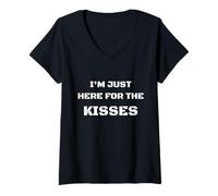 Femme Funny I'm Just Here for The Kisses Valentine's Day T-Shirt avec Col en V