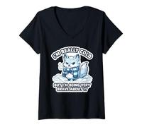 Femme Funny I'm Really Cold But Very Brave About It Arctic Fox T-Shirt avec Col en V