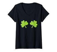 Femme Funny Irish Shamrock Boobs Boobies St. Patrick Day T-Shirt avec Col en V
