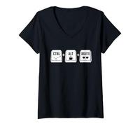 Femme Funny it Programmer Geek Keyboard Humor Ctrl Alt Delete T-Shirt avec Col en V