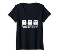 Femme Funny it Programmer Geek Keyboard Humor Ctrl Alt Delete T-Shirt avec Col en V