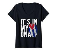 Femme Funny It's in My DNA Cuba Flag Empreinte Digitale T-Shirt avec Col en V
