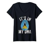 Femme Funny It's in My DNA Drapeau de Sainte Lucie Empreinte Digitale T-Shirt avec Col en V