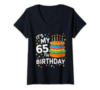 Femme Funny Its My 65th Birthday Cake Decorations 65 Years Old T-Shirt avec Col en V