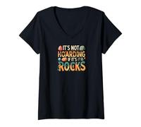 Femme Funny It's Not Hoarding If It's Rocks Geology Collector T-Shirt avec Col en V