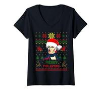 Femme Funny James President Polk Parodie de Noël Humour des Fêtes T-Shirt avec Col en V