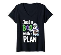 Femme Funny Just A Boo With A Plan Cute Halloween T-Shirt avec Col en V