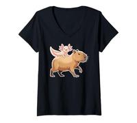 Femme Funny Kawaii Axolotl and Capybara Lover Kids Girls Men Women T-Shirt avec Col en V