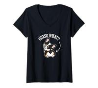 Femme Funny Kawaii Guess What Butt Black Tricolor Corgi Lover T-Shirt avec Col en V