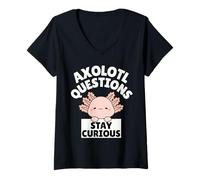 Femme Funny Kids Axolotl Questions Stay Curious T-Shirt avec Col en V