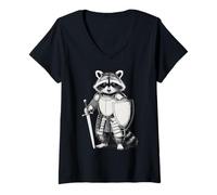 Femme Funny Knight Raccoon T-Shirt avec Col en V