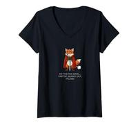 Femme Funny Knight Red Fox Fartin Burnt Out M'Lord Meme Dad Blague T-Shirt avec Col en V