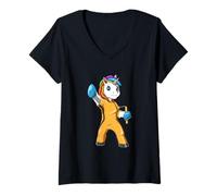 Femme Funny Kung Fu Unicorn T-Shirt avec Col en V