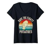Femme Funny Lamanatee Sea-Cow Pun Save The Floaty Potatoes T-Shirt avec Col en V