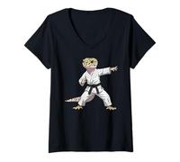 Femme Funny Leopard Gecko Doing Karate Samurai Ninja Lizard T-Shirt avec Col en V