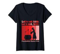Femme Funny Let's Eat Kids Ponctuation Saves Lives Grammar Teacher T-Shirt avec Col en V