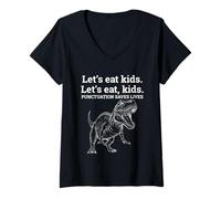 Femme Funny Let's Eat Kids Ponctuation Saves Lives Grammar Teacher T-Shirt avec Col en V