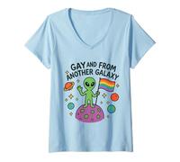 Femme Funny LGBTQ+ Alien Pride Citation Outer Space Planet Design T-Shirt avec Col en V