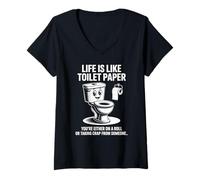 Femme Funny Life is Like Papier Toilette Humoristique Inscription Sarcastique T-Shirt avec Col en V