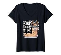 Femme Funny Llama Stop Looking at Me for Animal Humour T-Shirt avec Col en V