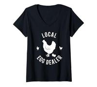 Femme Funny Local Eggs Dealer Soutenez Votre éleveur Marchand d'œufs Local T-Shirt avec Col en V