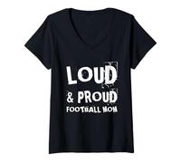 Femme Funny Loud and Proud Football Mom Football Players Mamans T-Shirt avec Col en V