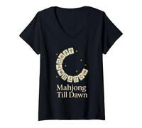 Femme Funny Mahjong Meme Eat Sleep Repeat Tiles and Tea Game Night T-Shirt avec Col en V