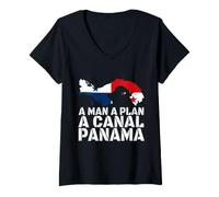 Femme Funny Man A Plan Canal Panama Carte Drapeau Palindrome T-Shirt avec Col en V