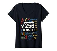 Femme Funny Math Square Root of 256, 16e Anniversaire, 16 Ans T-Shirt avec Col en V