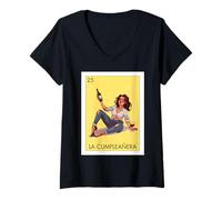 Femme Funny Mexican 25th Birthday Girl Design - La Cumpleañera T-Shirt avec Col en V