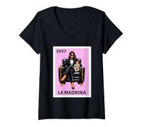 Femme Funny Mexican Baptism La Madrina Proposal 2027 T-Shirt avec Col en V