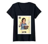 Femme Funny Mexican Design for Aunt - La Tia Cocinera T-Shirt avec Col en V