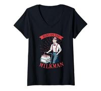 Femme Funny Milk Man Humour Blague I Dibs on The Milkman T-Shirt avec Col en V