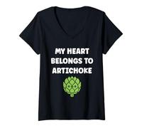Femme Funny minimalist vegetable quote my heart artichoke T-Shirt avec Col en V