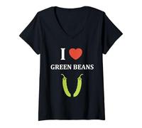 Femme Funny Minimalist Vegetable Simple i Love Green Beans T-Shirt avec Col en V