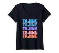 Femme Funny Modern Repeated Tajine Tagine Maghreb Chef T-Shirt avec Col en V