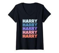 Femme Funny Modern Repeated Text Design First Name Harry T-Shirt avec Col en V