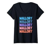 Femme Funny Modern Repeated Text Design First Name Mallory T-Shirt avec Col en V