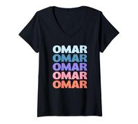 Femme Funny Modern Repeated Text Design Omar T-Shirt avec Col en V