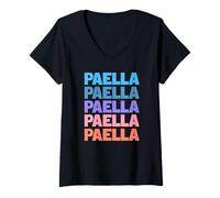 Femme Funny Modern Repeated Text Design Paella Spain T-Shirt avec Col en V